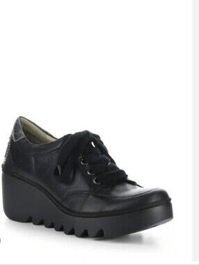 FLY LONDON BINO Wedge Black With SNAKES SKIN Suede NEW NWOT